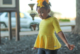 Sunshine Yellow Half Sleeve Peplum - Little Fashionista Boutique