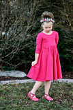 Hot Pink 3/4 Sleeve Elli Dress