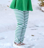 Green Stripe Ruffle Button Leggings