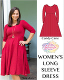 Red & White Women's Long Sleeve Dress - SIZE DOWN