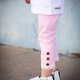 Pink Lace Trimmed Button Capris