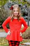 Red Long Sleeve Button Peplum