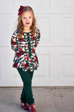 Winter Floral & Emerald Long Sleeve Button Peplum