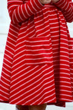 Red & White Stripe Long Sleeve Channy Dress
