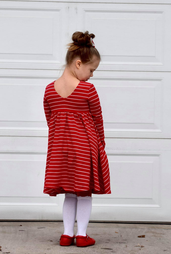 Red & White Stripe Long Sleeve Channy Dress