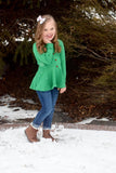 Green Long Sleeve Button Peplum