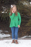 Green Long Sleeve Button Peplum