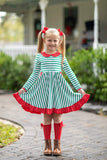 Green Striped & Red Dots Long Sleeve Stella Dress