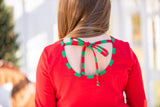 Red & Green Long Sleeve Pocket Peplum