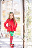 Red & Green Long Sleeve Pocket Peplum