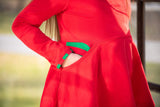 Red & Green Long Sleeve Pocket Peplum