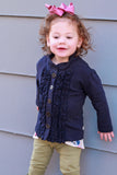 Midnight Blue Mock Neck Ruffle Cardigan - Little Fashionista Boutique