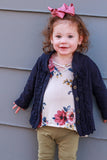 Midnight Blue Mock Neck Ruffle Cardigan - Little Fashionista Boutique