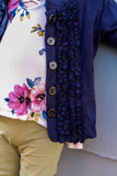 Midnight Blue Mock Neck Ruffle Cardigan - Little Fashionista Boutique