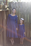 Women's Dark Blue Dot Long Sleeve Dress - SIZE DOWN