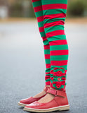 Red/Green Stripe Ruffle Button Leggings