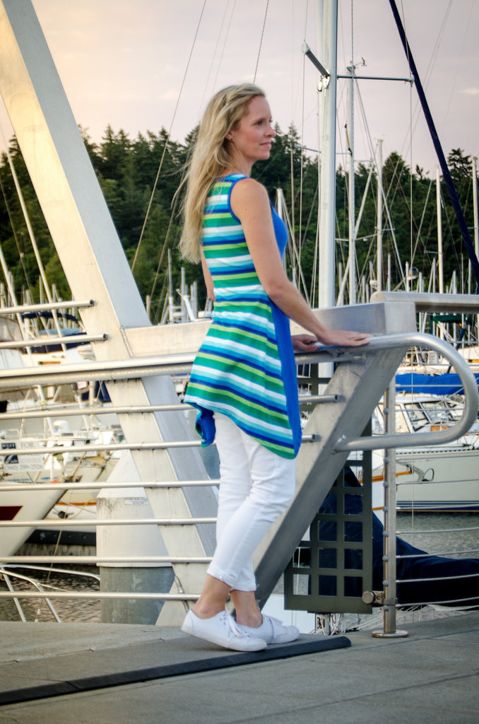 Women’s Seaside Stripes Asymmetrical Tunic - Little Fashionista Boutique