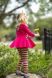 Hot Pink & Fall Rainbow Stripe 3/4 Sleeve Peplum