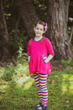 Hot Pink & Fall Rainbow Stripe 3/4 Sleeve Peplum