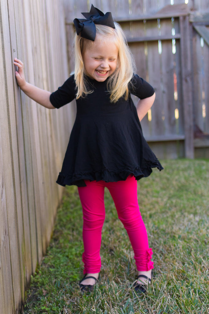 Hot Pink Ruffle Button Leggings – Little Fashionista Boutique