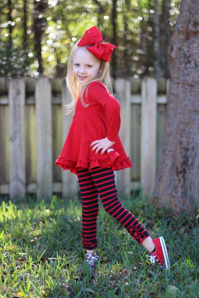 Black/Red Stripe Ruffle Button Leggings