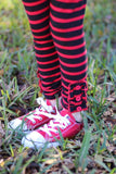 Black/Red Stripe Ruffle Button Leggings