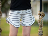 Double Black Stripe Monroe Ruffle Shorts