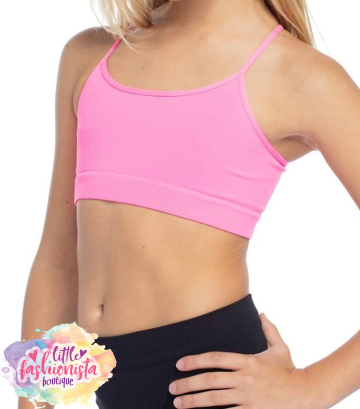 Youth Crop Sports Bra Criss Cross (Sz 4-7) - BLACK, PINK, WHITE