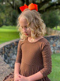 Chocolate Dots 3/4 Ruched Sleeve Emmy Dress