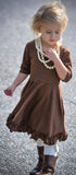 Chocolate Dots 3/4 Ruched Sleeve Emmy Dress