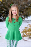Green Long Sleeve Button Peplum