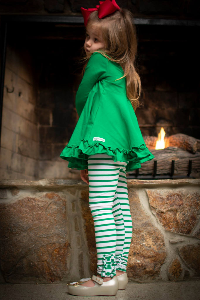 Green Peppermint Stripe Ruffle Button Leggings - Little Fashionista Boutique