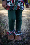 Winter Floral & Emerald Small Triple Ruffle Leggings