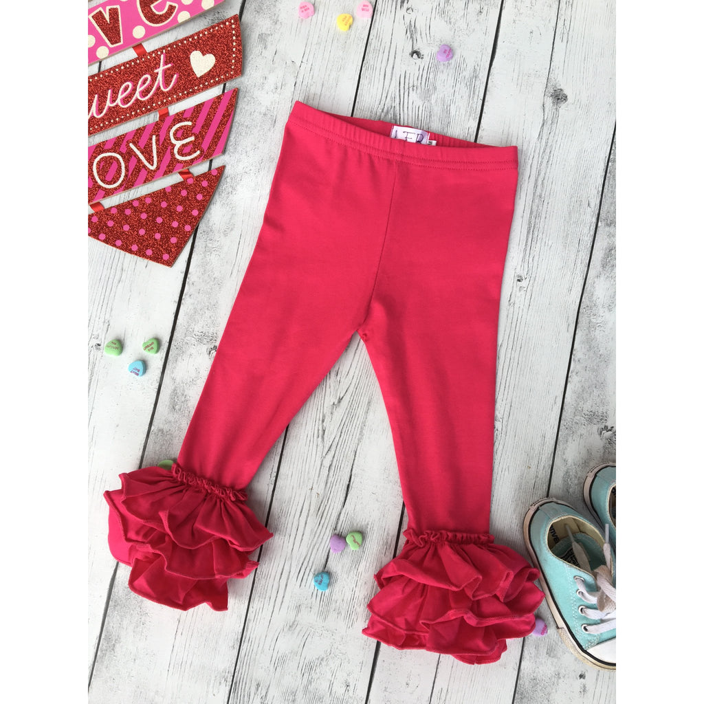 zHot Pink Truffle Triple Ruffle Leggings - Little Fashionista Boutique
