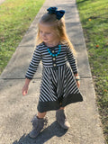 Charcoal Stripe 3/4 Sleeve Colorblock Dress