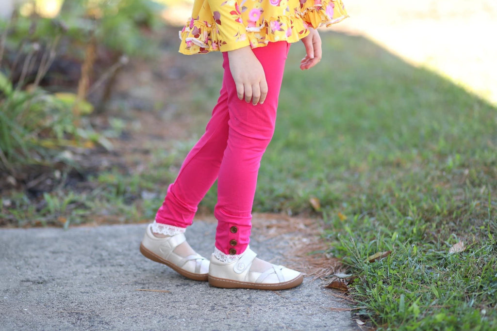 Hot Pink Ruffle Button Leggings – Little Fashionista Boutique