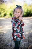 Winter Floral & Emerald Long Sleeve Harper Button Tunic