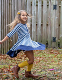 Navy Stripe 3/4 Sleeve Colorblock Dress