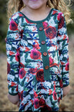 Winter Floral & Emerald Long Sleeve Button Peplum