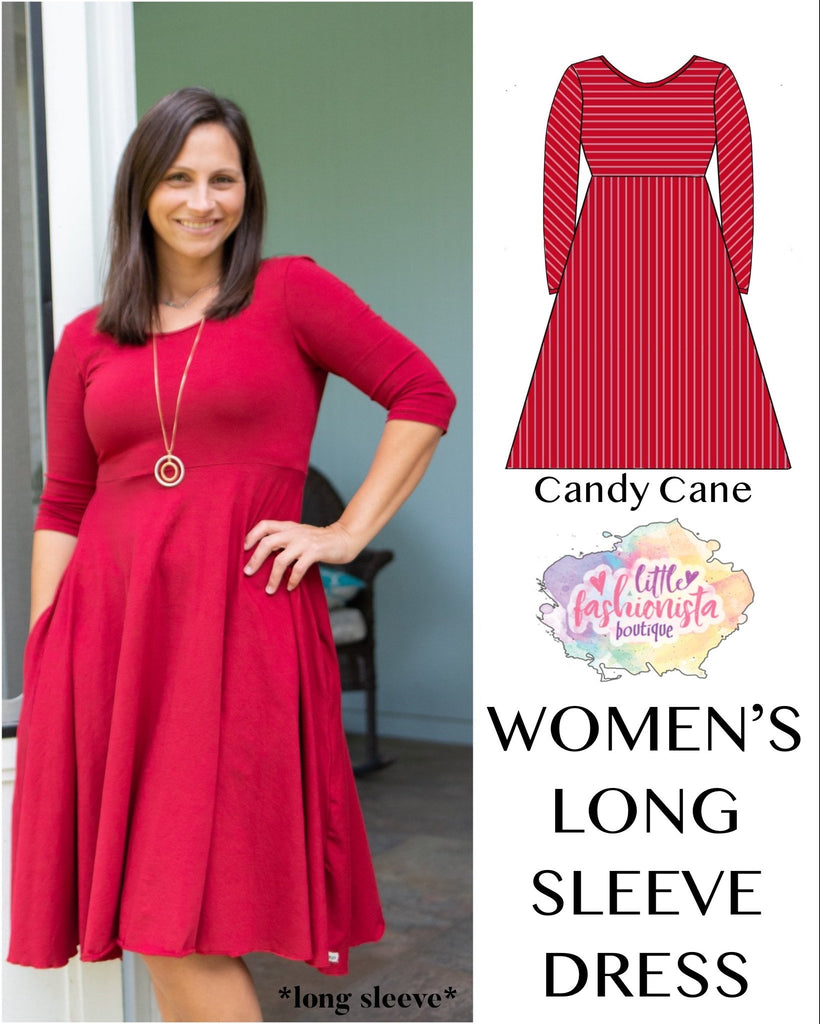 Red & White Women's Long Sleeve Dress - SIZE DOWN