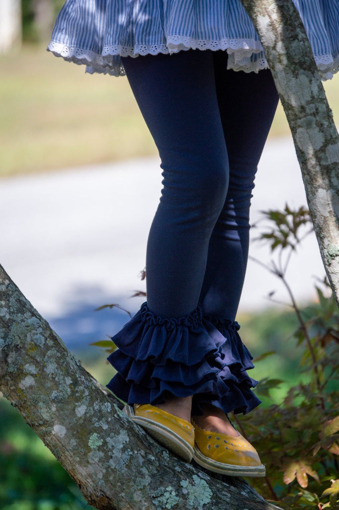 Navy Truffle Triple Ruffle Leggings