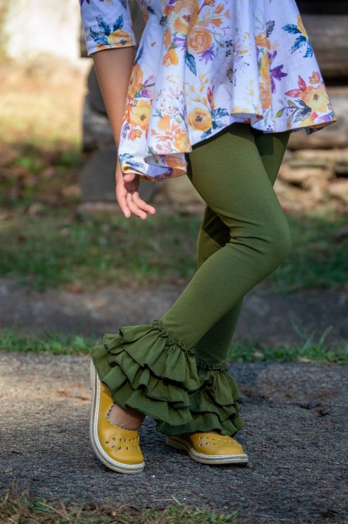 Olive Truffle Triple Ruffle Leggings