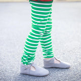 Green & Soft White Stripe Ruffle Button Leggings