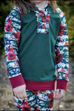 Winter Floral & Emerald Ruffle Chest Hoodie