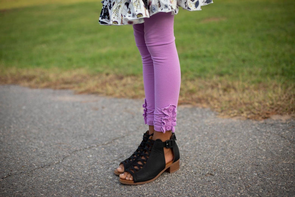Iris Purple Ruffle Button Leggings