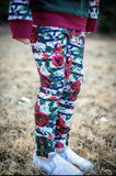 Winter Floral Ruffle Button Leggings