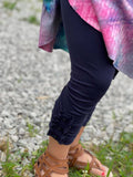 Navy Ruffle Button Capris
