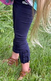 Navy Ruffle Button Capris