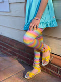 Vibrant Pastels Rainbow Stripe Ruffle Button Leggings