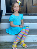 Vibrant Pastels Rainbow Stripe Ruffle Button Leggings
